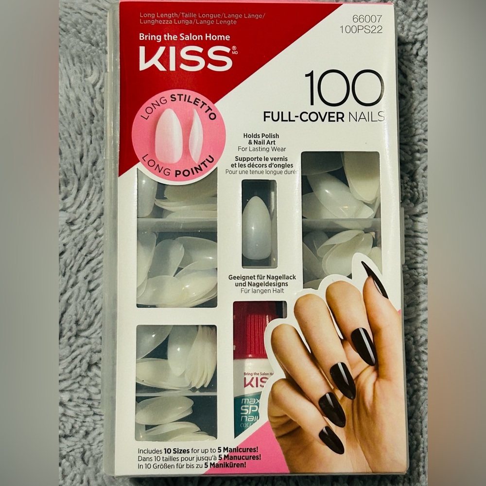 Kiss Long Stiletto Full-Cover Nails - Elegant White